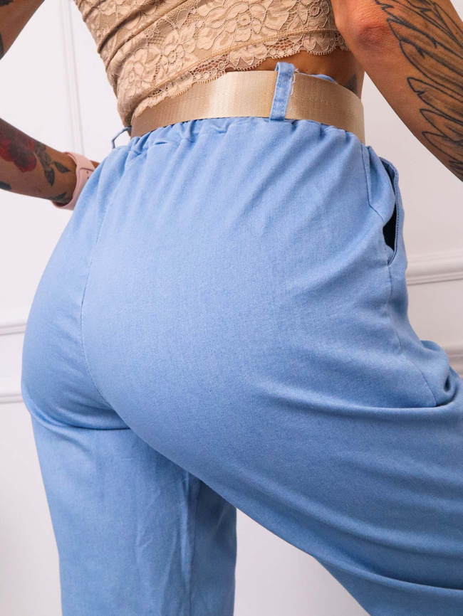 SPODNIE MATERIAŁOWE Z KIESZENIAMI+ PASEK- NIEBIESKIE