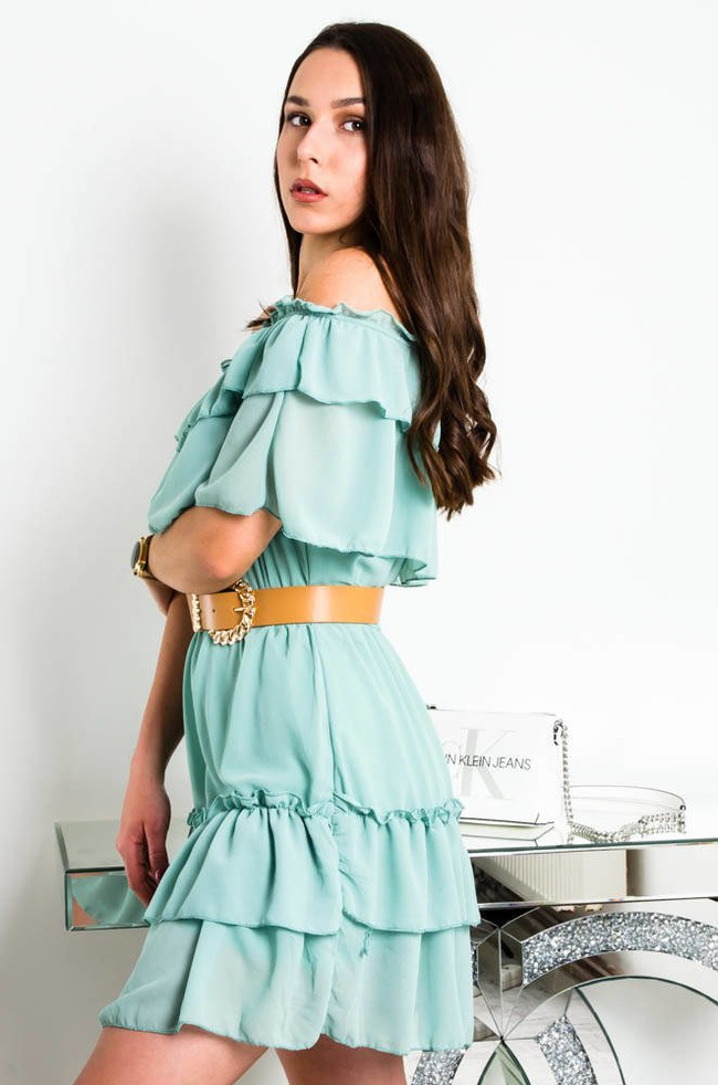 ZIELONA SUKIENKA HISZPANKA Z GUMĄ W PASIE