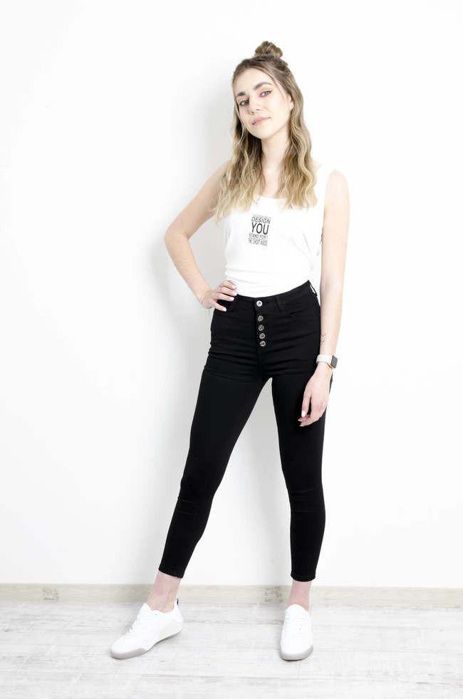 CZARNE SPODNIE SKINNY Z GUZIKAMI - WYSOKI STAN