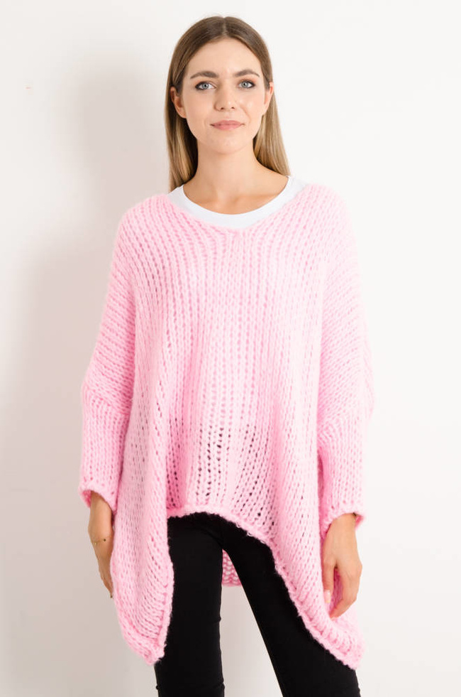 SWETER ASYMETRYCZNY OVERSIZE- JANO-RÓŻOWY