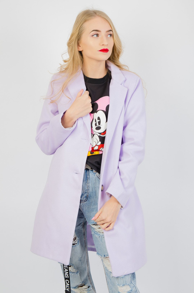 WIOSENNY PŁASZCZ W PASTELOWYM ODCIENIU - FIOLETOWY