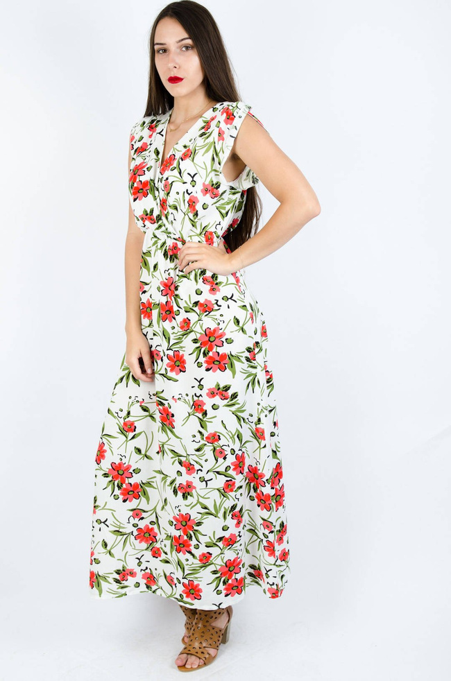 BIAŁA SUKIENKA MAXI Z KOPERTOWYM DEKOLTEM