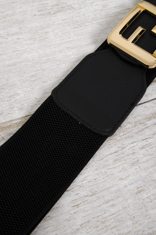 PASEK CZARNY NA GUMIE ZE ZŁOTĄ KLAMRĄ