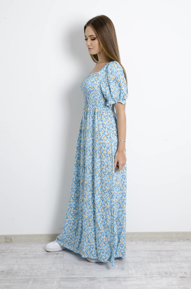 SUKIENKA MAXI W KWIATY - NIEBIESKA