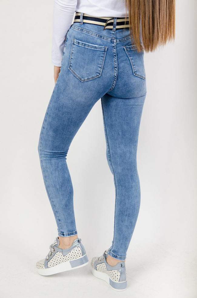 Jasne spodnie jeansowe z wysokim stanem + pasek