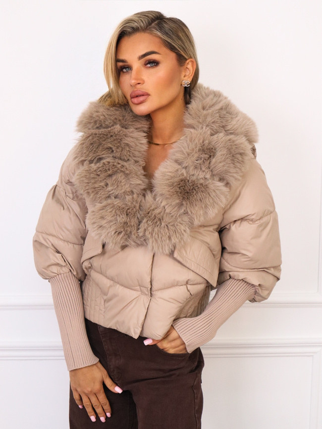 KURTKA KRÓTKA Z ODPINANYM FUTERKIEM- BEŻOWA