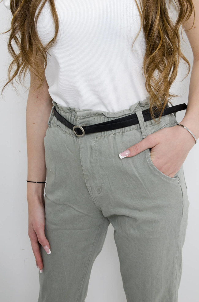 SPODNIE ZIELONE BAGGY FIT MARSZCZONE W PASIE