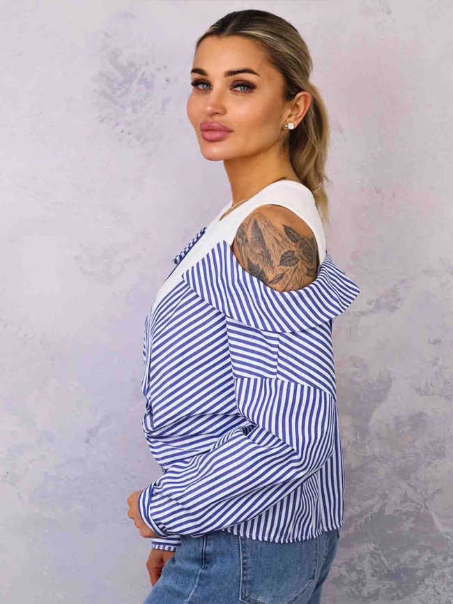 TOP Z KOSZULĄ W PASKI OVERSIZE- NIEBIESKI