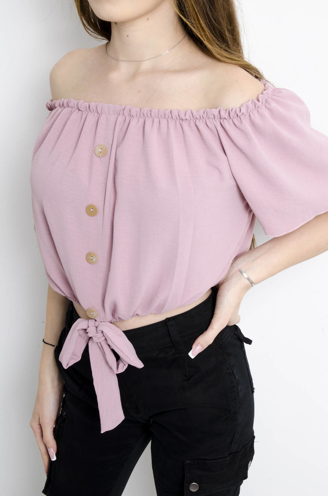 BLUZKA HISZPANKA Z WIĄZANIEM -RÓŻOWA