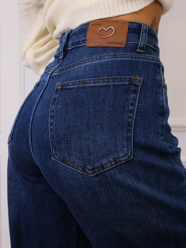 SPODNIE JEANSOWE LOOSE Z WYSOKIM STANEM- GRANATOWE