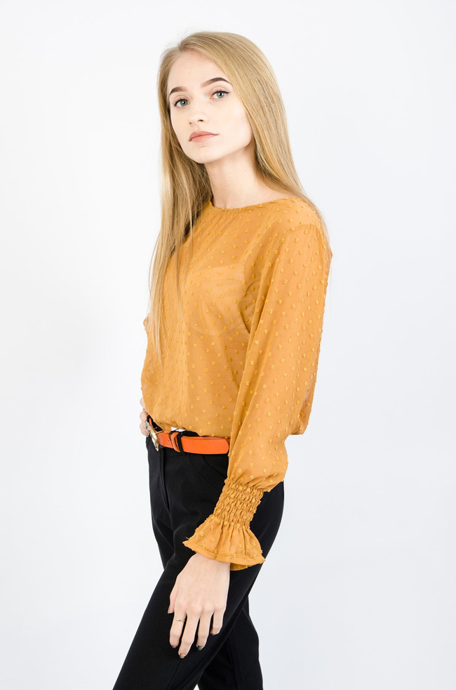 SZYFONOWA BLUZKA W KROPKI W KOLORZE BRĄZOWYM