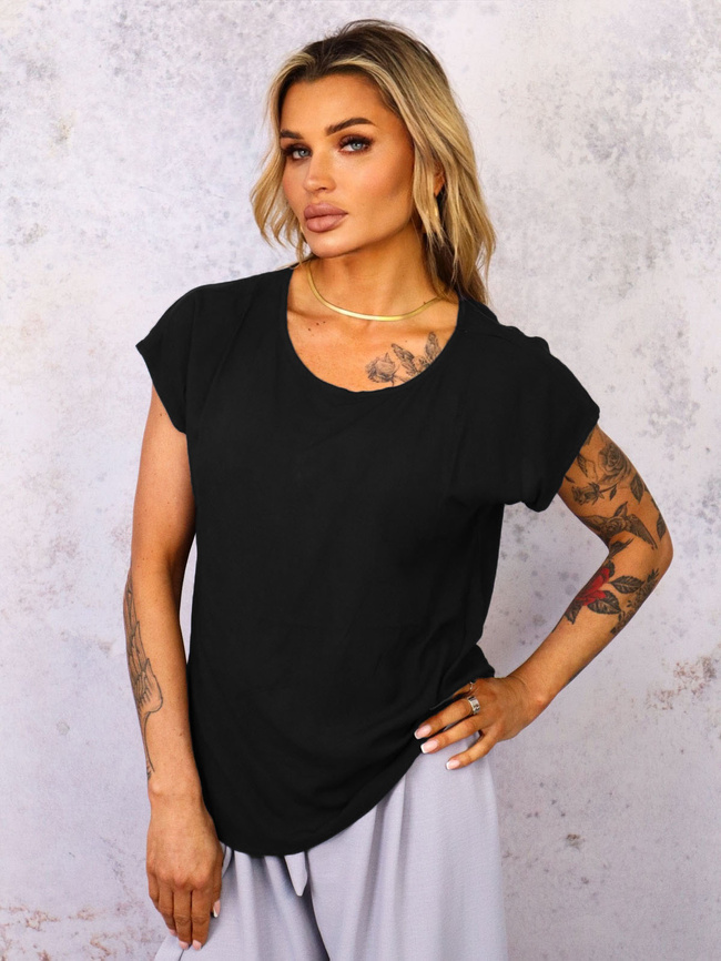 ASYMETRYCZNY T-SHIRT OVERSIZE- CZARNY