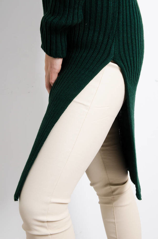 ZIELONA SWETERKOWA SUKIENKA Z GOLFEM + PASEK