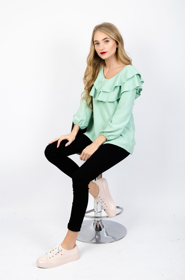 ZIELONA BLUZKA Z KREPY Z WYCIĘCIEM NA PLECACH