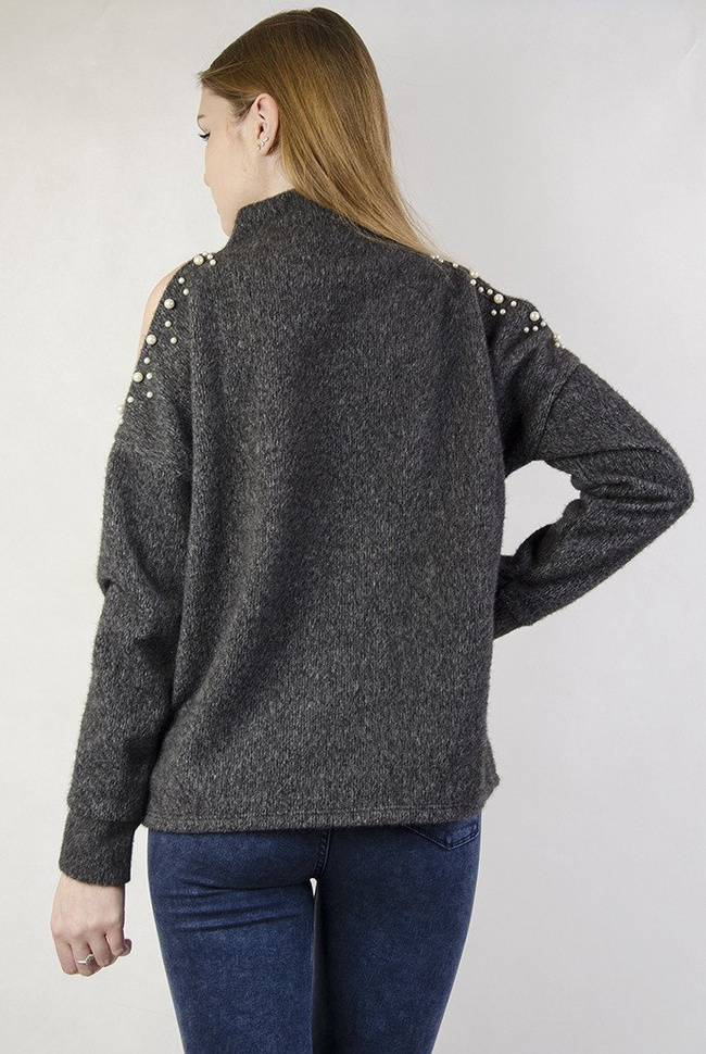 Ciemnoszary sweterek z odkrytymi ramionami