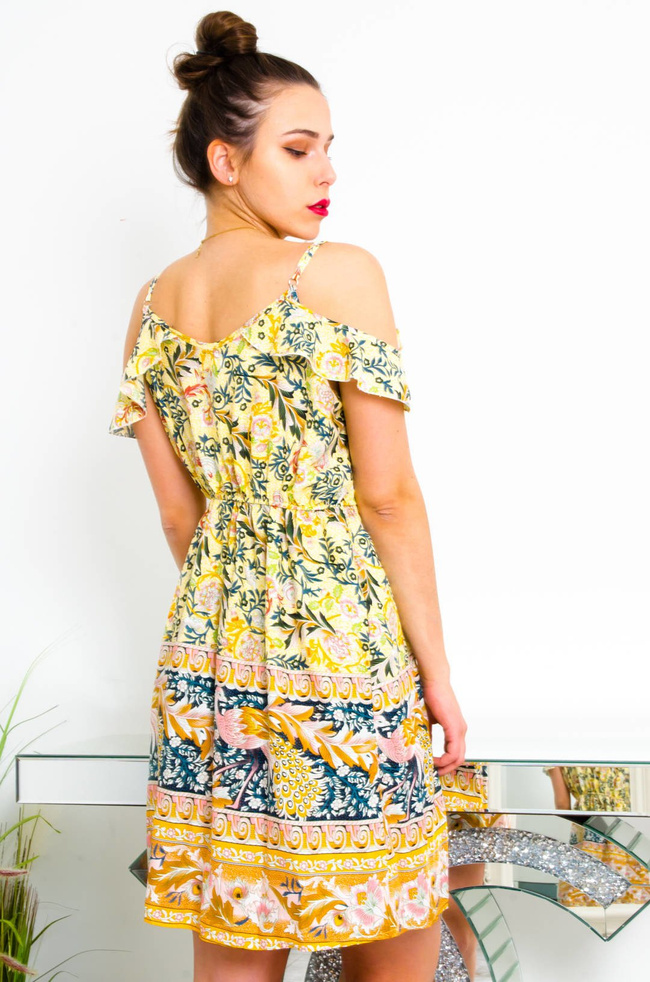 WZORZYSTA SUKIENKA NA CIENKICH RAMIACZKACH