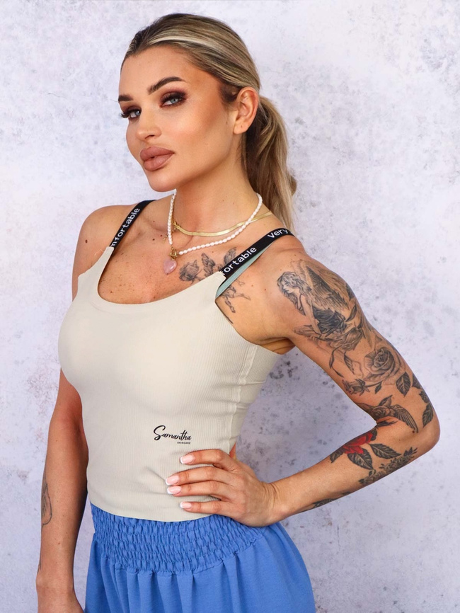 USZTYWNIANY TOP NA REGULOWANYCH RAMIĄCZKACH- BEŻOWY