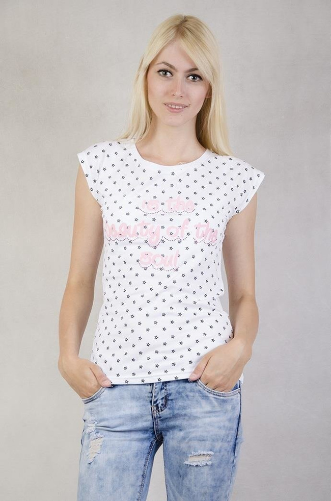 Biała bluzka w gwiazdki z różowym napisem