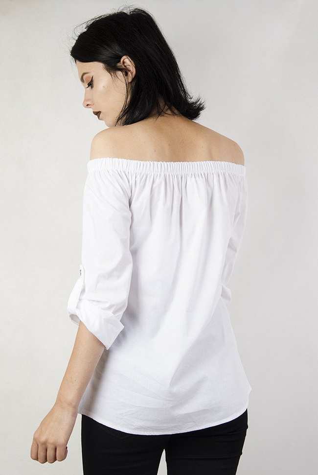 Biała koszula z gumką w dekolcie