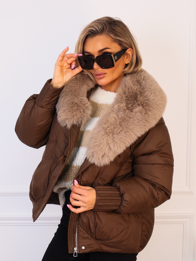 KURTKA ZIMOWA Z ODPINANYM FUTERKIEM- CZEKOLADOWA
