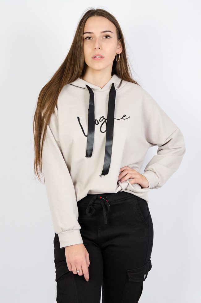  Bluza z kapturem w kolorze beżowym z napisem " vogue"