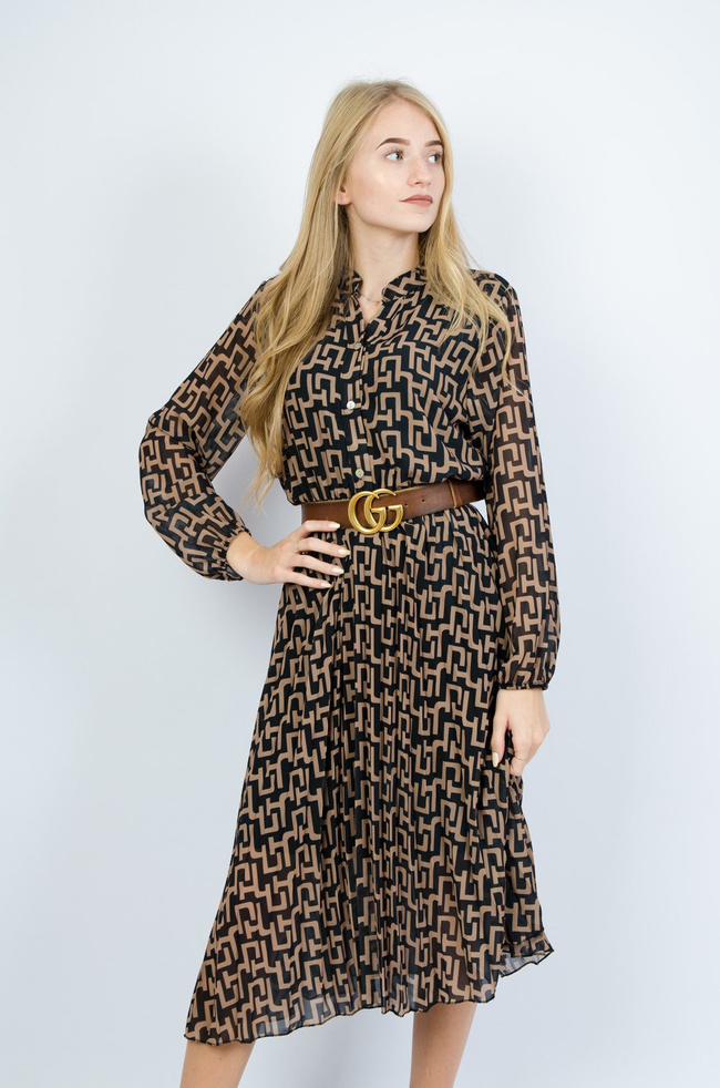 Brązowo-czarna sukienka Midi