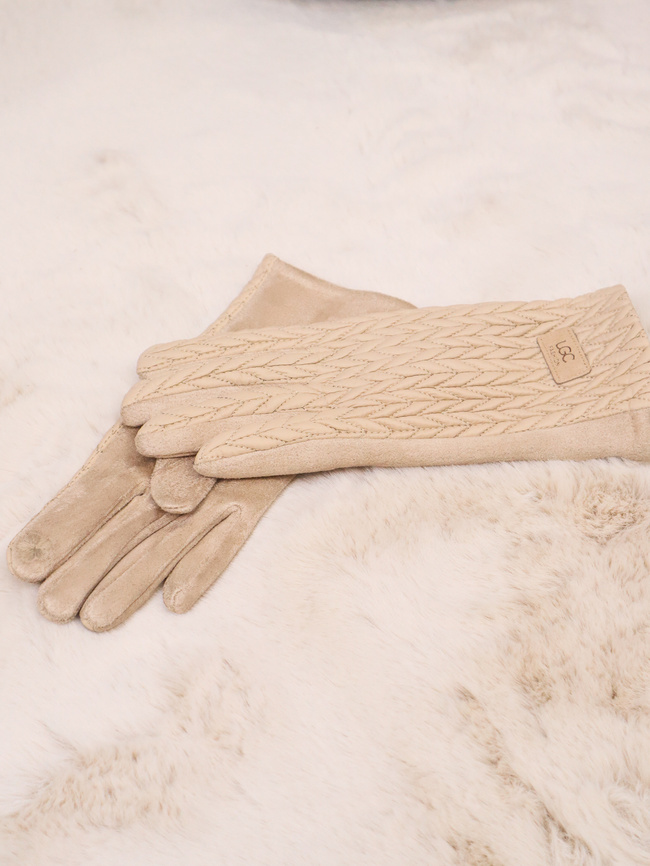 RĘKAWICZKI ZAMSZOWE Z PIKOWANIEM- BEŻOWY