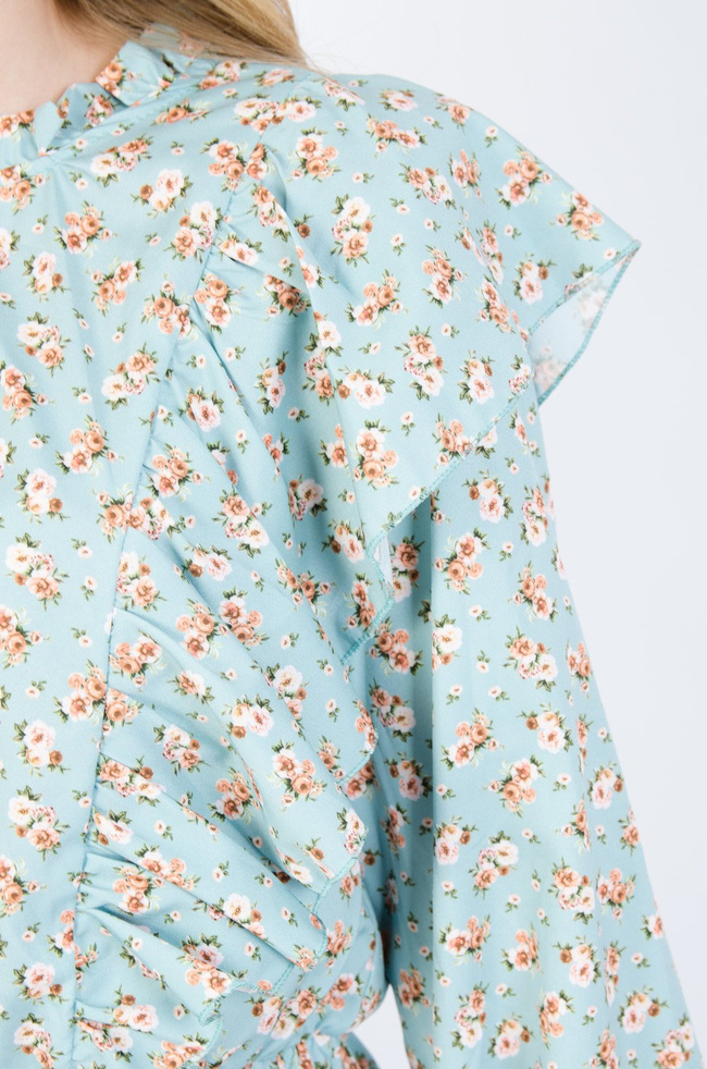 TURKUSOWY TOP W KWIATY