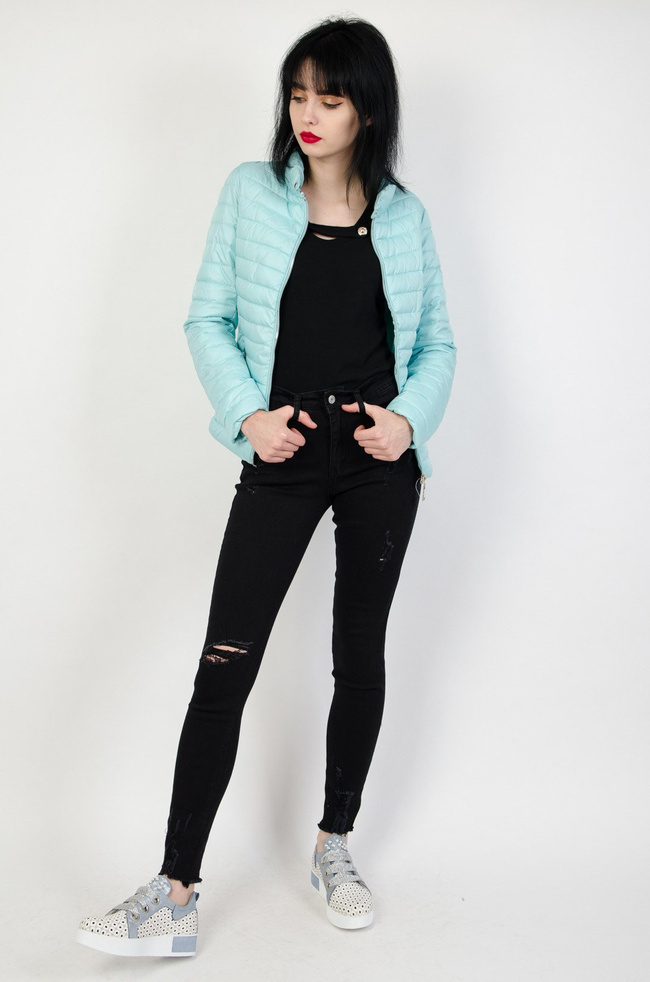 Turkusowa kurtka pikowana, ze stójką