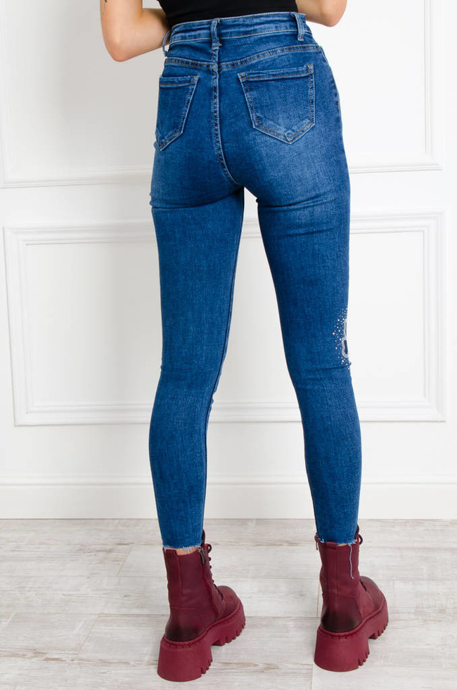 SPODNIE JEANSOWE SKINNY Z OZDOBNĄ APLIACJĄ NA NOGAWKACH