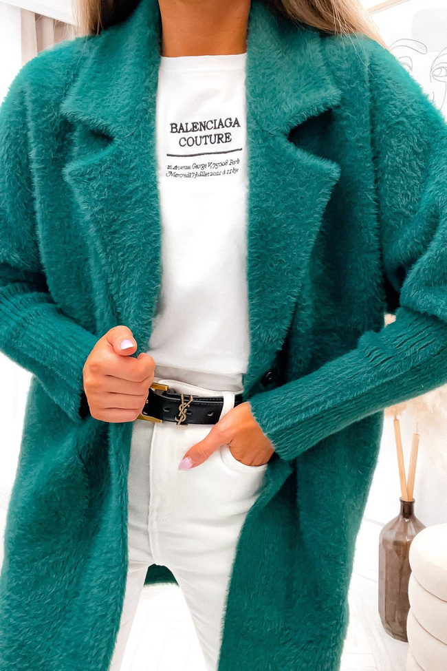 PŁASZCZ DŁUGI WEŁNIANY ALPAKA- ZIELONY