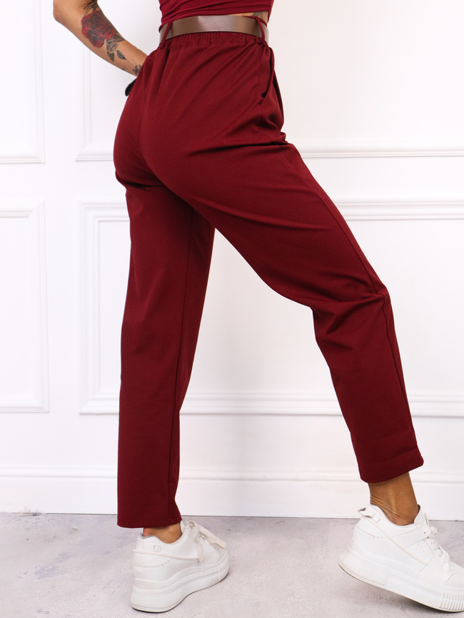 SPODNIE MATERIAŁOWE Z NASZYWKĄ+ PASEK- BORDOWE