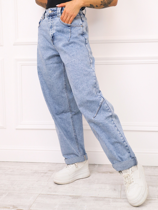 SPODNIE JEANSOWE TYPU BALLOON Z PRZECZYCIAMI- NIEBIESKIE