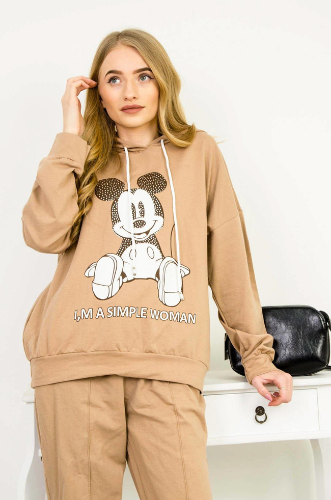 BRĄZOWY KOMPLET DRESOWY BLUZA + SPODNIE Z PRZESZYCIEM