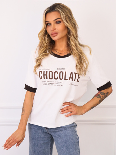 BLUZKA BAWEŁNIANA Z NAPISEM CHOCOLATE- BIAŁA