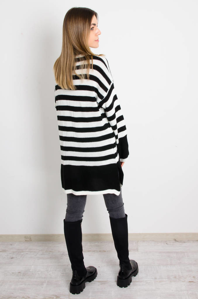 DŁUGI SWETER W PASKI Z ROZCIĘCIAMI- GOLF