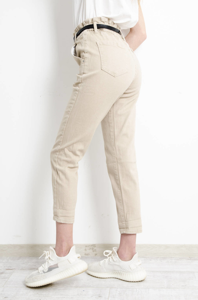 SPODNIE BEŻOWE BAGGY FIT MARSZCZONE W PASIE