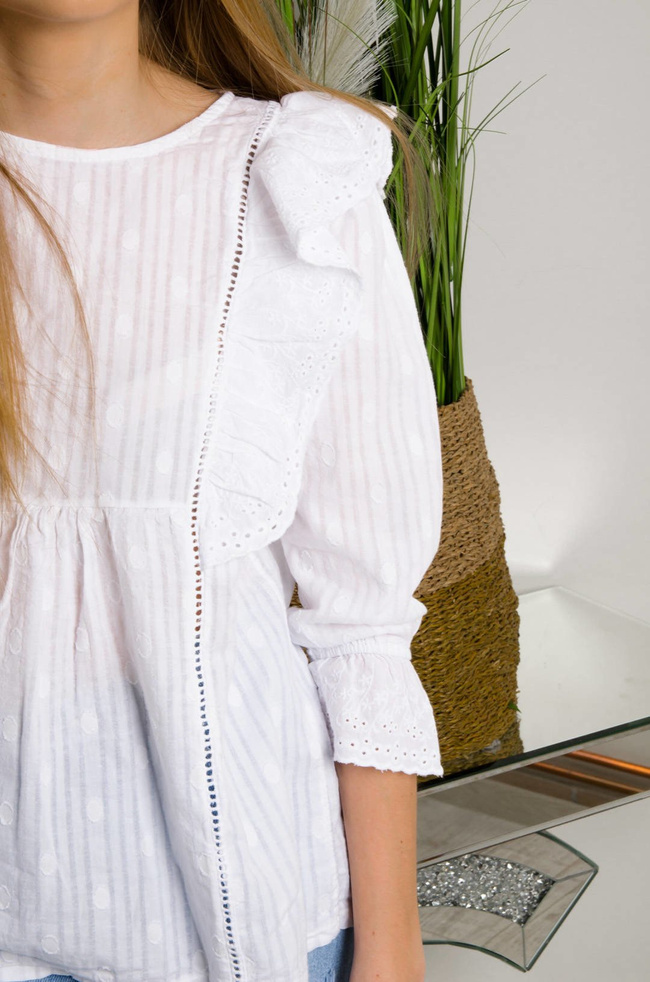 BIAŁA BLZUKA Z AŻUROWYMI WSTAWKAMI