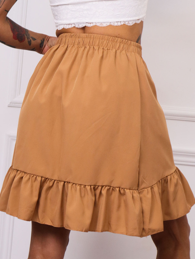 SPÓDNICA Z FALBANAMI WIĄZANA W PASIE- BRĄZOWA