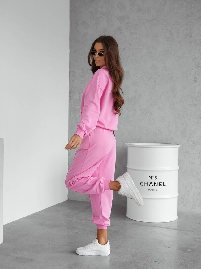 KOMPLET BAWEŁNIANY BLUZA Z SZNURKAMI+SPODNIE- RÓŻOWY