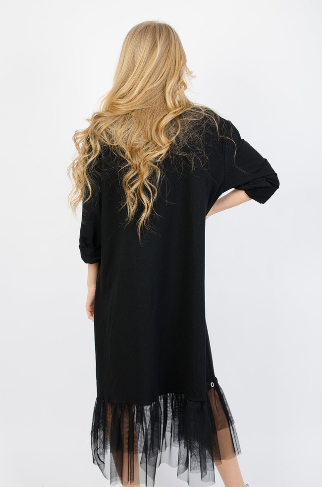 CZARNA SUKIENKA WYKOŃCZONA TIULEM Z NAPISEM "THE EXQUISITE"