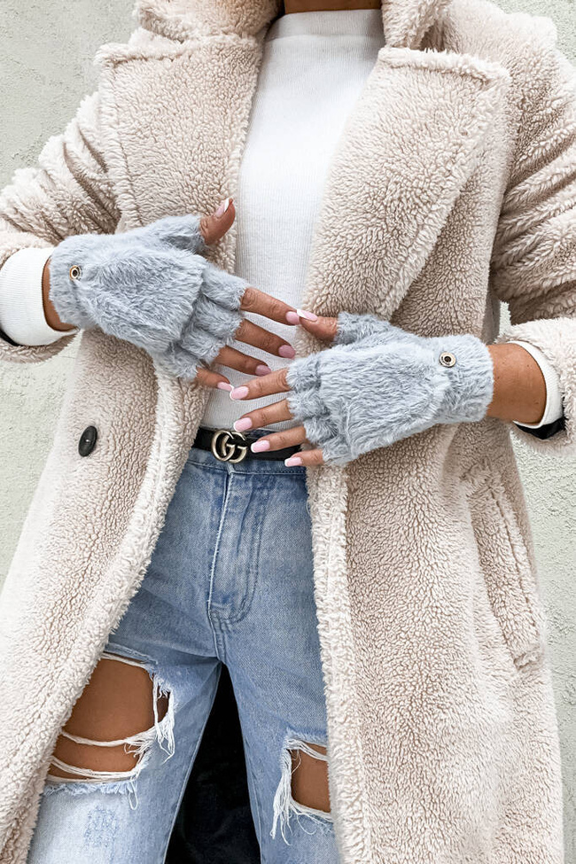 RĘKAWICZKI PIĘCIOPLACZASTE Z KLAPKA- SZARE