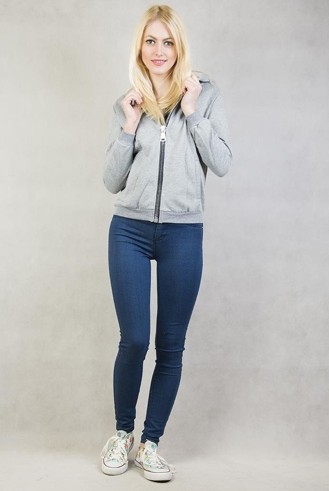 Szara bluza z kapturem zapinana na zamek