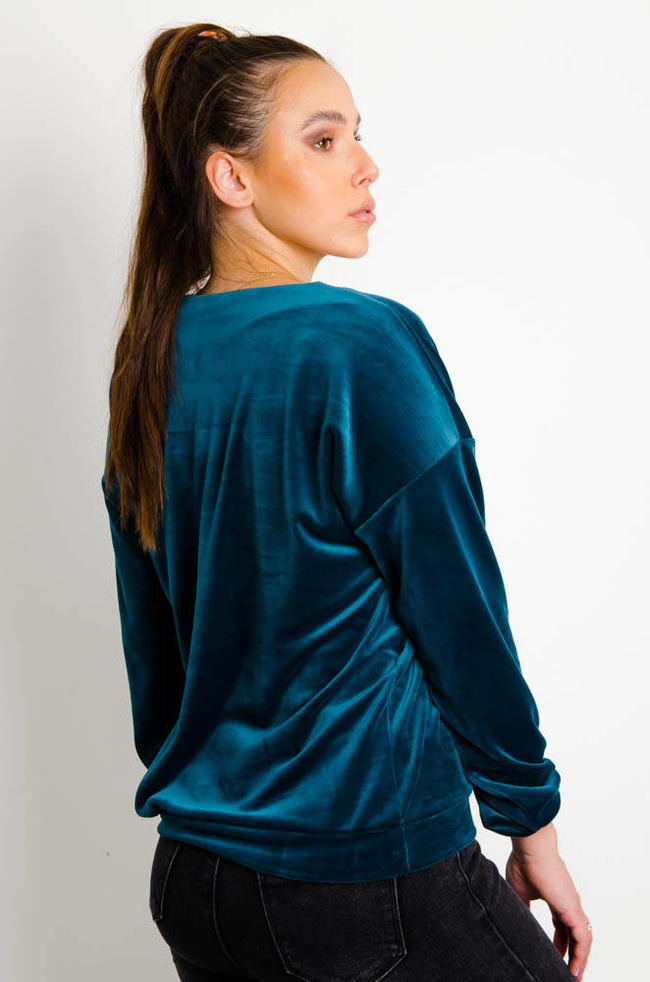 ZIELONA WELUROWA BLUZA W SEREK