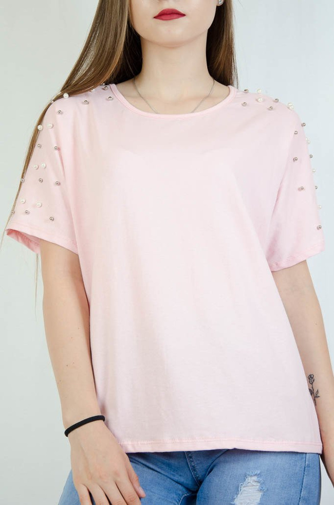 Różowa bluzka oversize  z koralikami 