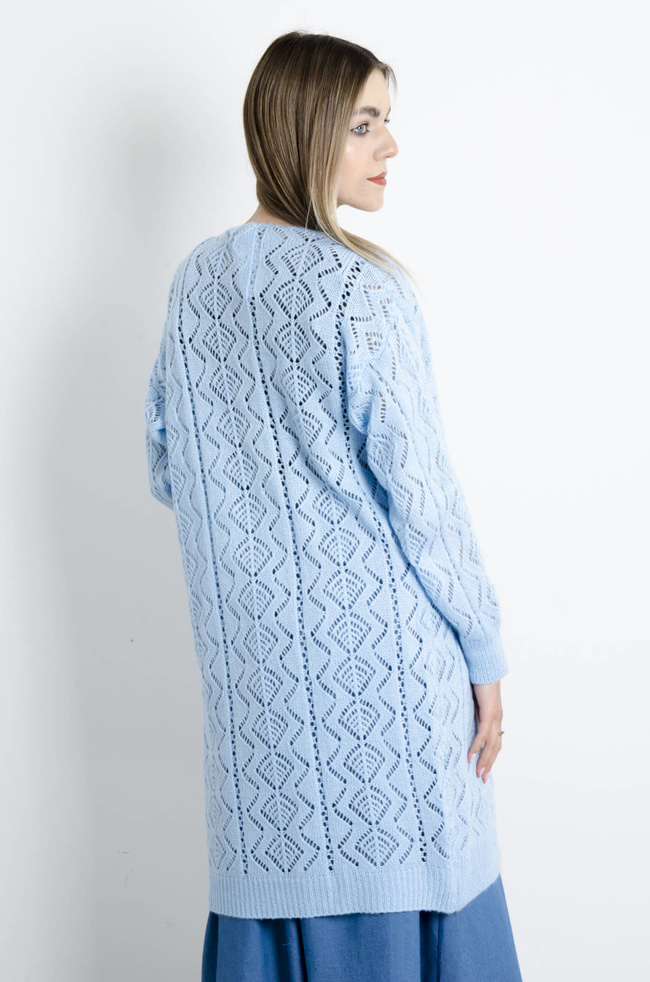 NARZUTA DŁUGA AŻUROWA ZAPINANA NA GUZIKI- NIEBIESKA