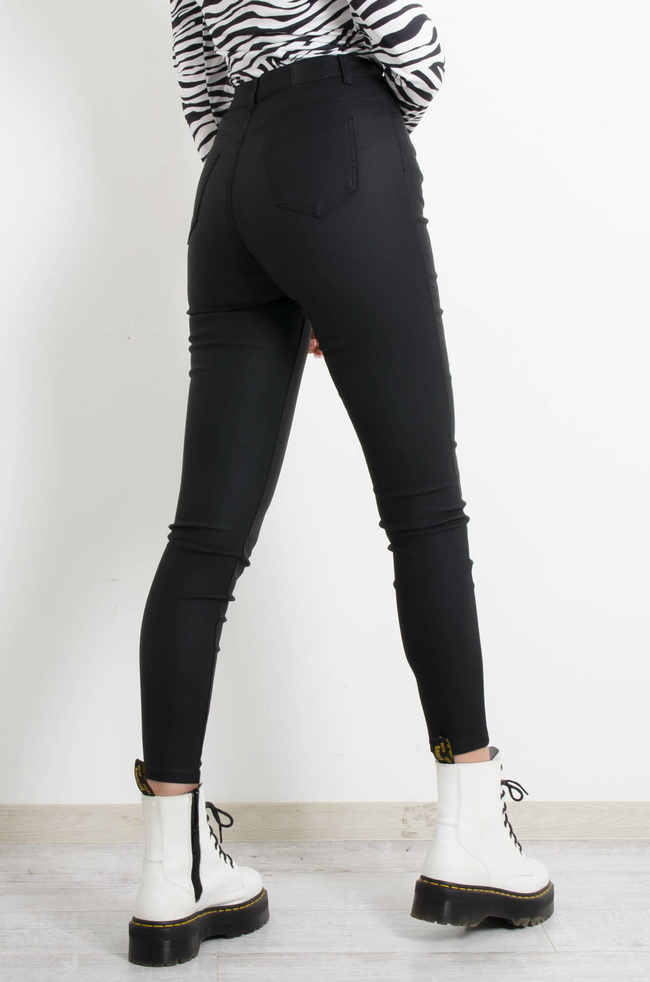 SPODNIE WOSKOWANE Z WYSOKIM STANEM- CZARNE 