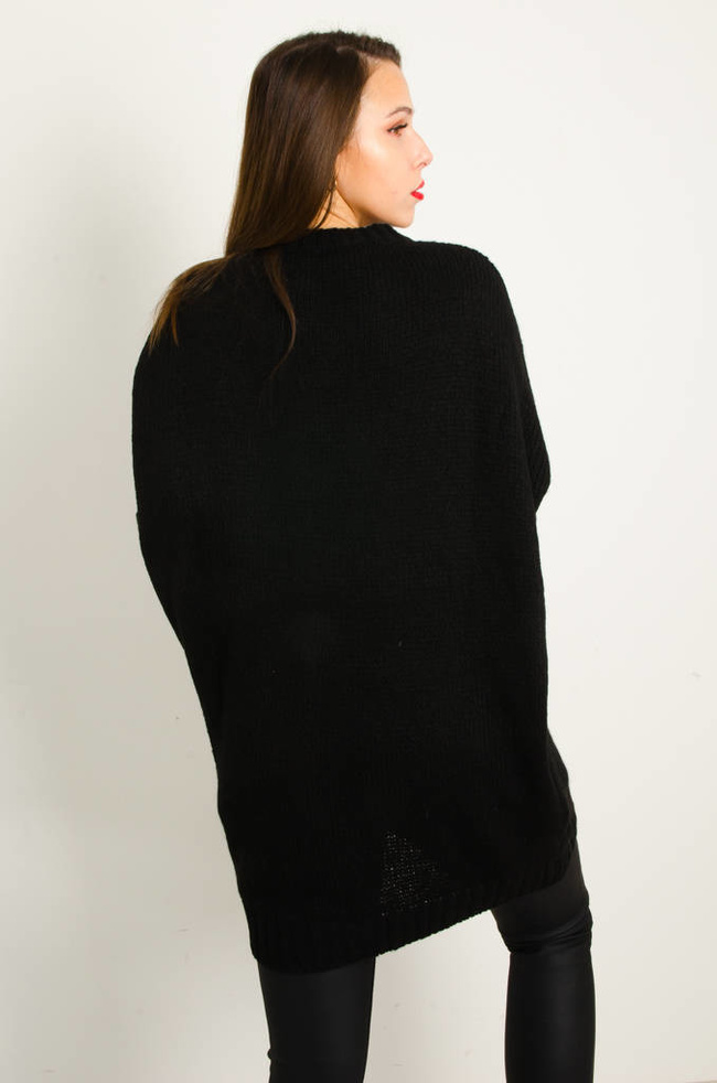 DŁUGI CZARNY ASYMETRYCZNY SWETER 