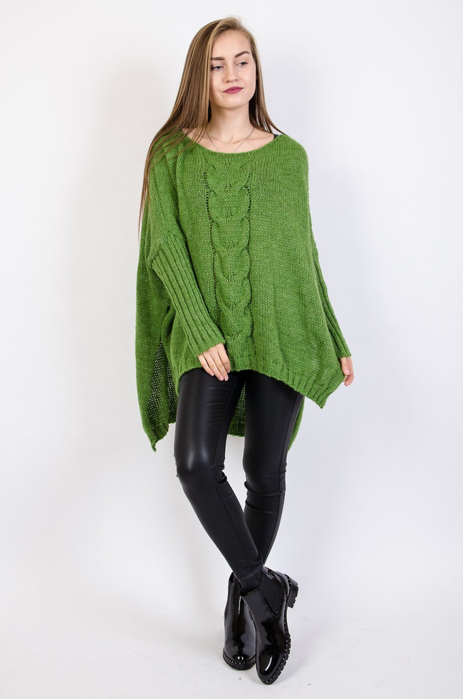 Zielony asymetryczny sweter typu nietoperz