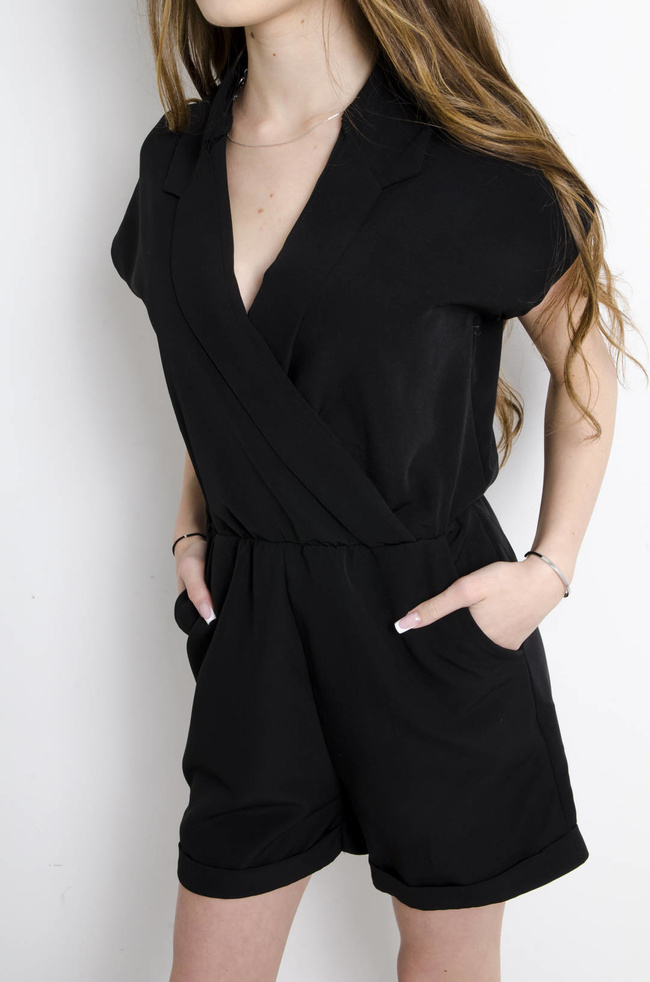 KOMBINEZON ELEGANCKI Z KOŁNIERZEM CZARNY